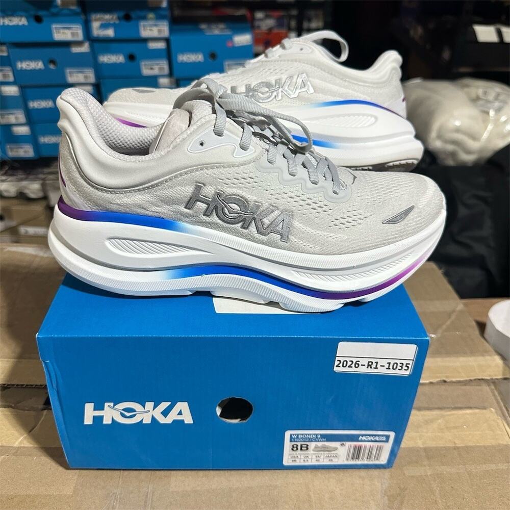 HOKA Bondi 9 'Cosmic Grey/White' Running Sneakers 1162012 | Womens 8 B | EUC